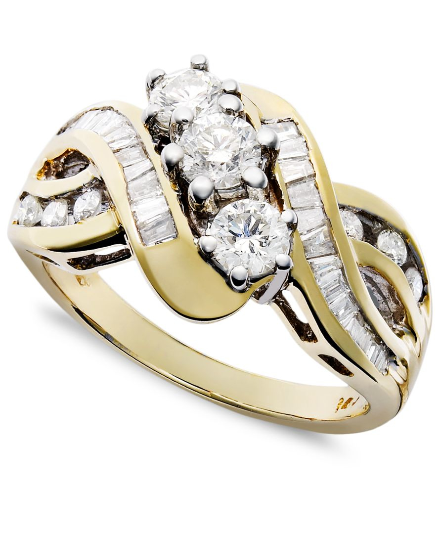Macy's Threestone Diamond Braid Ring In 14k Yellow Or White Gold (1 Ct